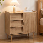 Hometopia Sideboard Holz mit 3 Schubladen & Tür, Kommode mit Verstellbarem Einlegeboden, Anrichte für Wohnzimmer und Flur, 80 × 39 × 74 cm
