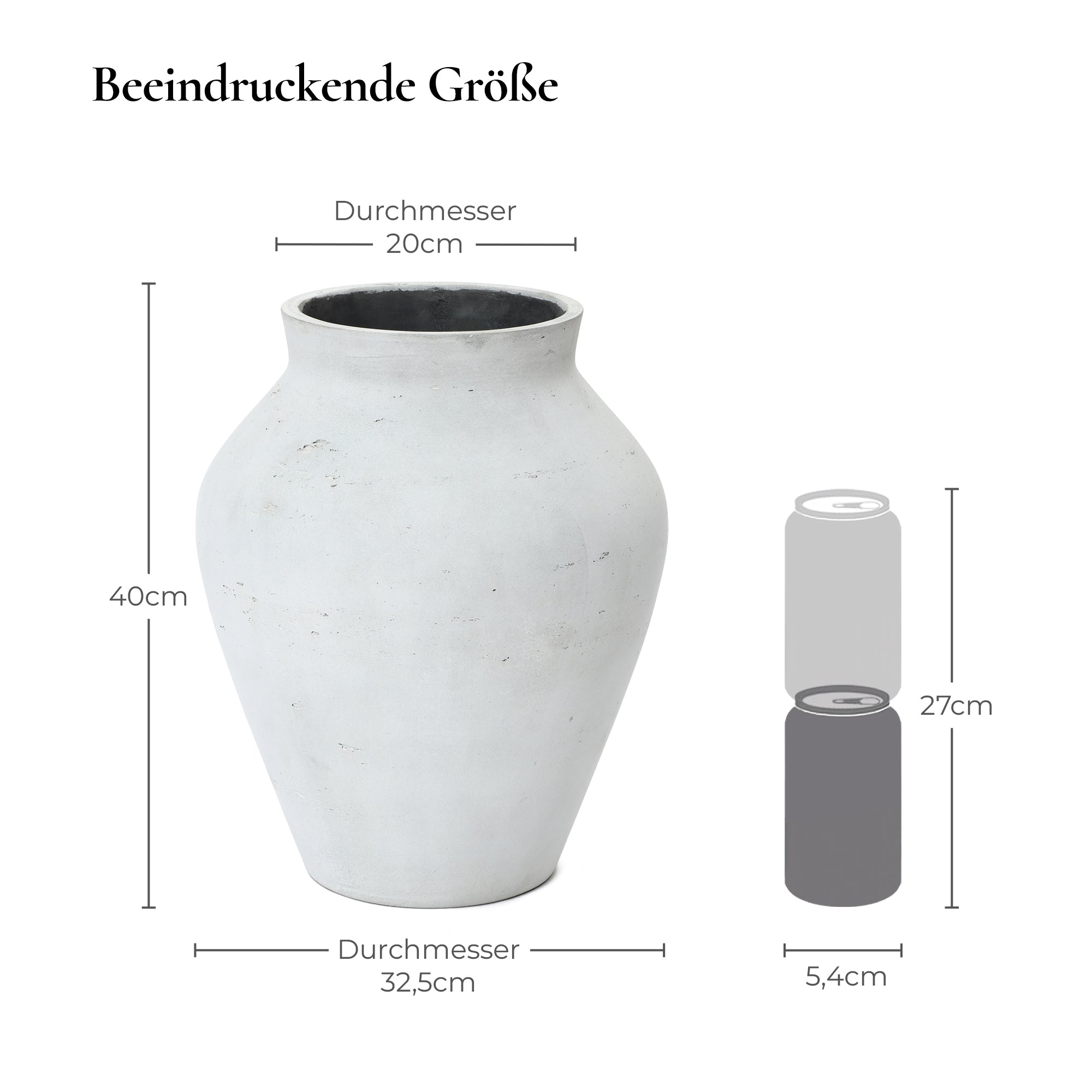 Große Vase Weiß aus Beton, Wabi-Sabi Blumenvase Minimalistisch, Handgefertigte Dekovase