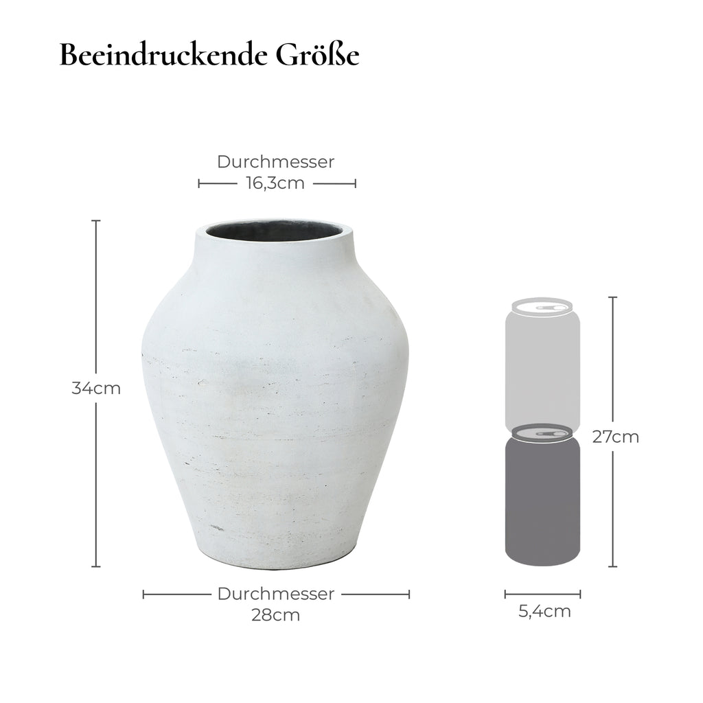 Große Vase Weiß aus Beton, Wabi-Sabi Blumenvase Minimalistisch, Handgefertigte Dekovase
