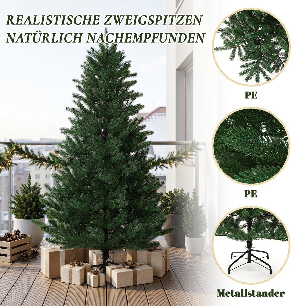 180 cm Künstlicher Weihnachtsbaum Kiefer mit Metallständer