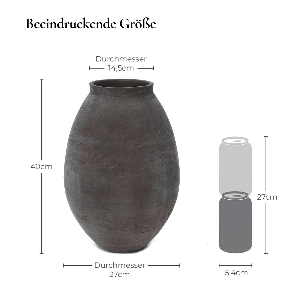 Vase Groß Braun – Rustikale Betonvase im Wabi-Sabi Stil, Bodenvase aus Zement