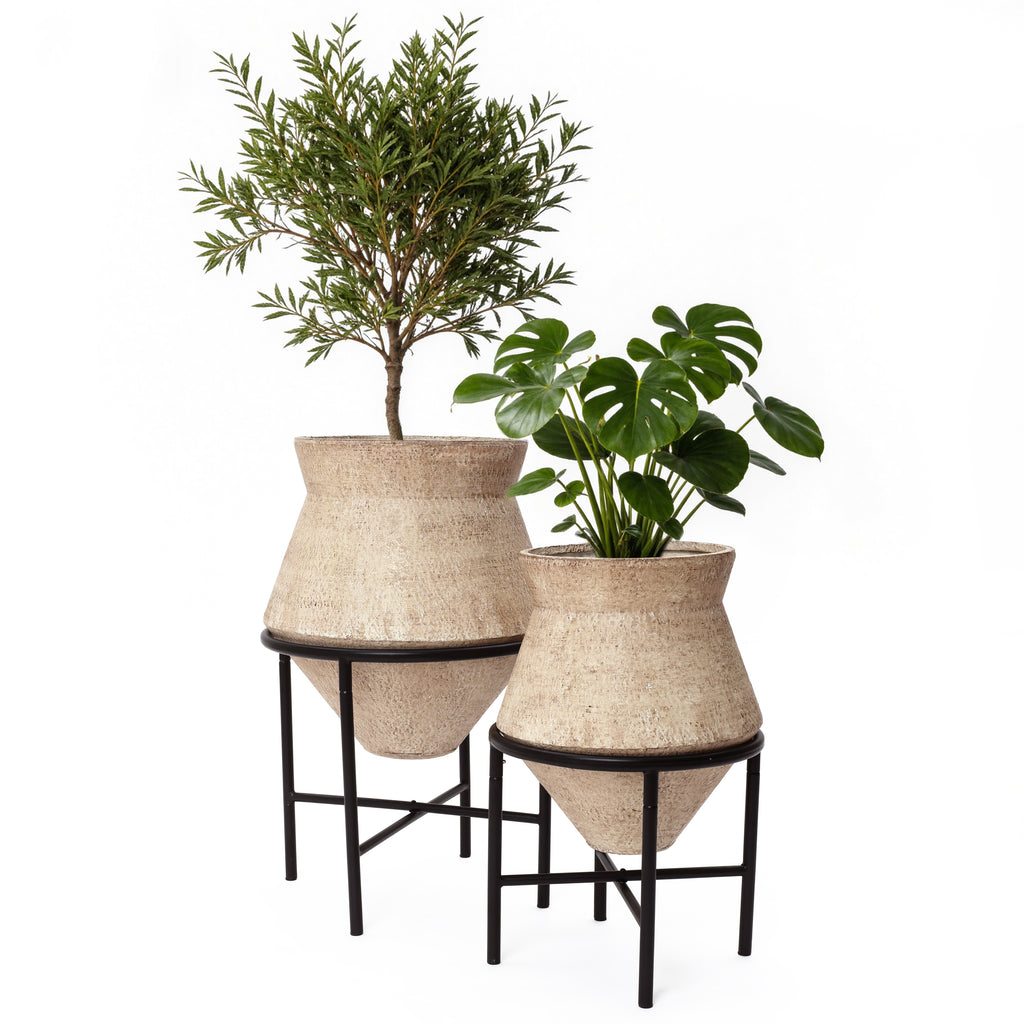 Hometopia 2er Blumentopf Set Frostsicher Formstabil Ø31 & 25 cm ohne Ablaufloch (Hellbraun)