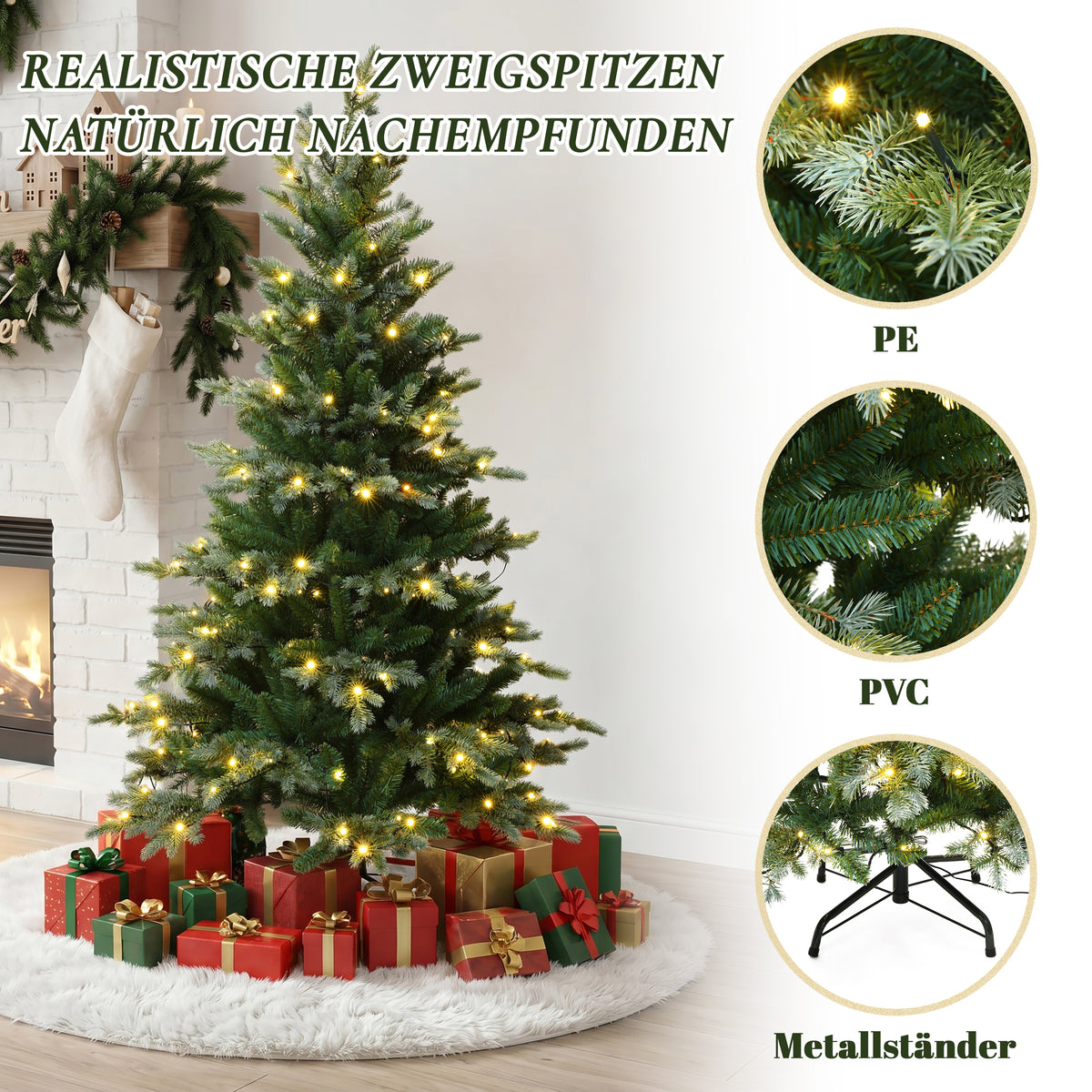 Künstlicher Weihnachtsbaum 150 cm mit Beleuchtung 8 Lichtmodi