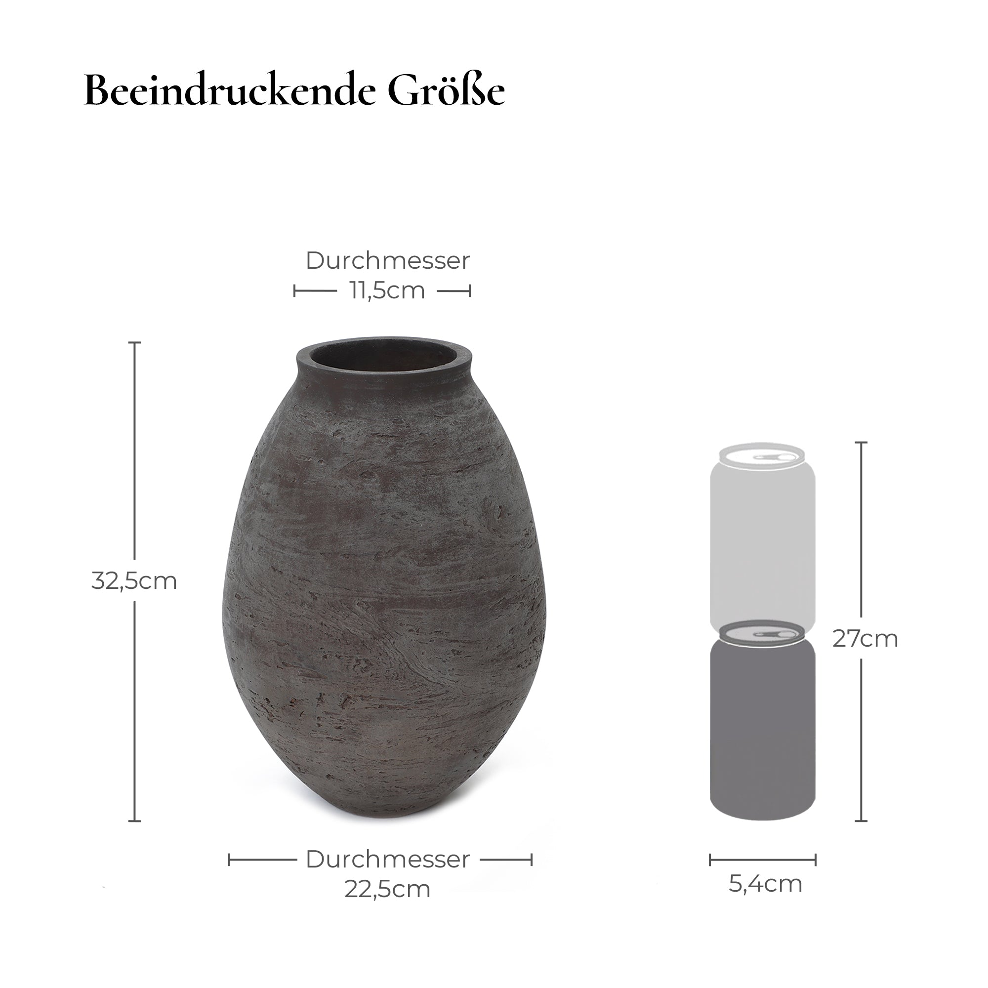 Vase Groß Braun – Rustikale Betonvase im Wabi-Sabi Stil, Bodenvase aus Zement