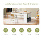 Kindertisch-Set mit 2 Stühlen, Papierrolle und Stauraum, Weiß/Natur