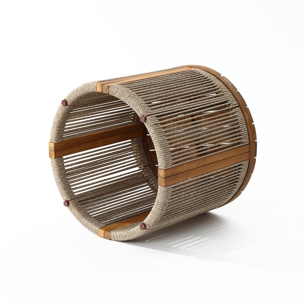 Runder Beistelltisch aus Akazienholz mit Seilgeflecht