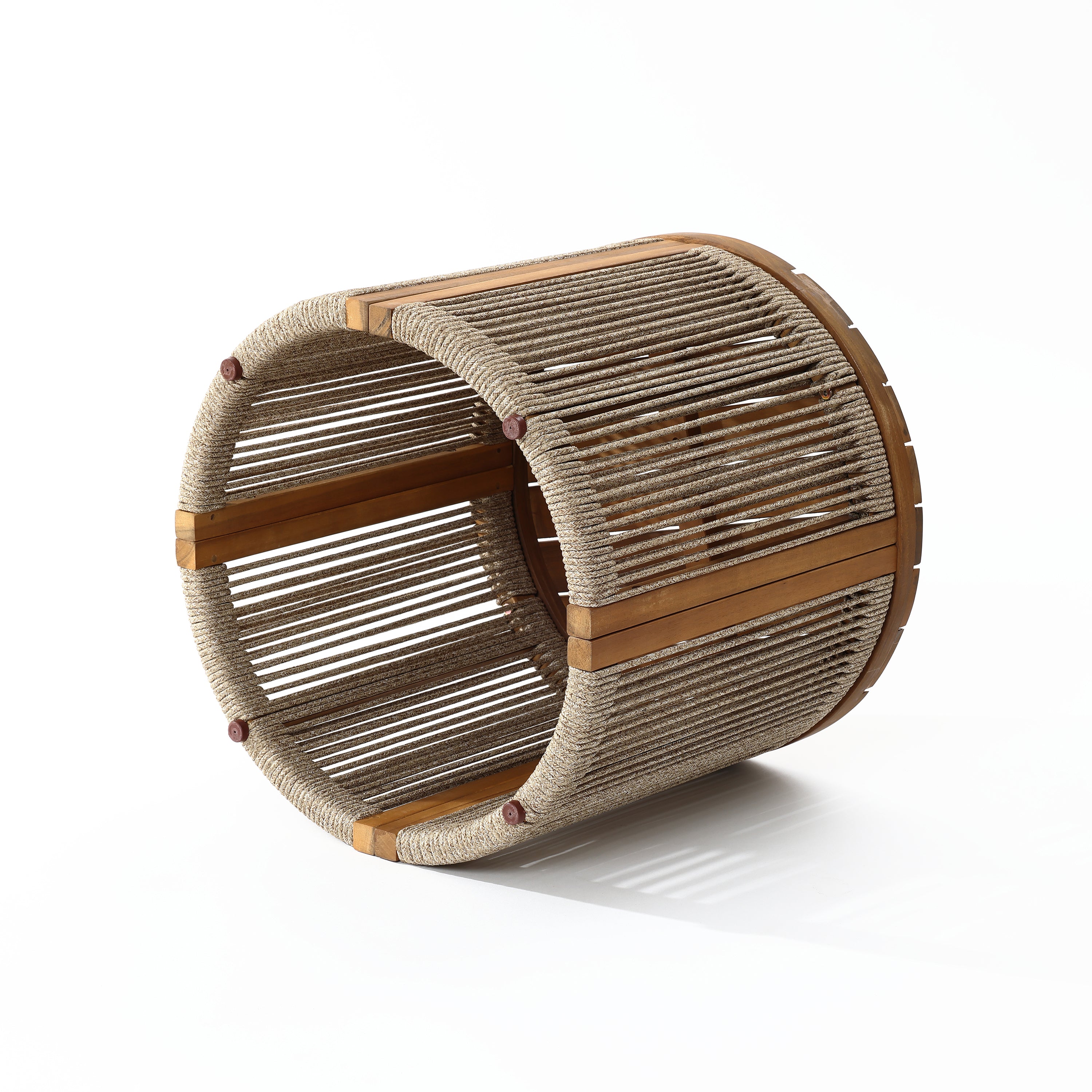 Runder Beistelltisch aus Akazienholz mit Seilgeflecht