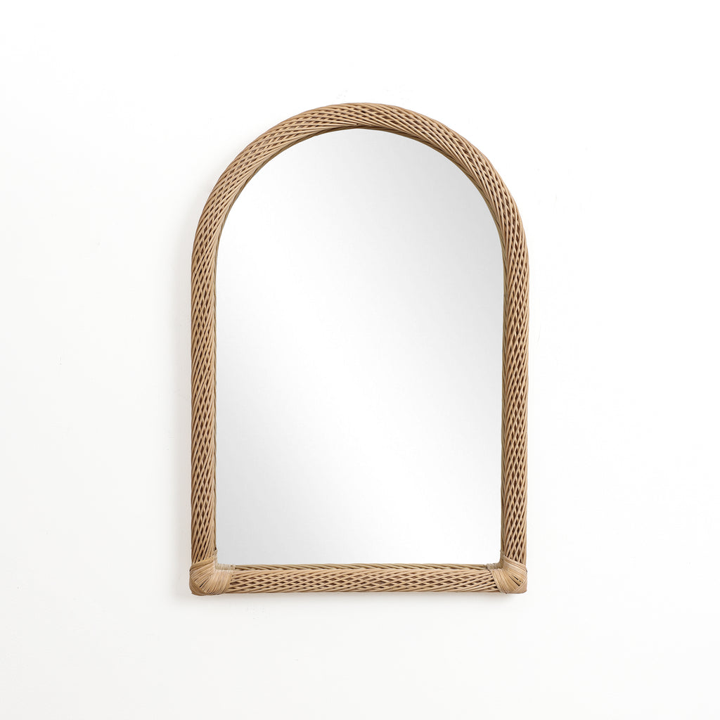 Wandspiegel mit Bambusrahmen in Bogenform