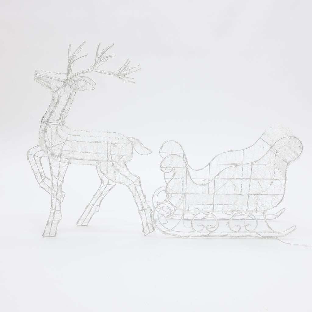 LED-Rentier mit Schlitten – Weihnachtsdeko mit warmweißen Lichtern für Innen und Außen
