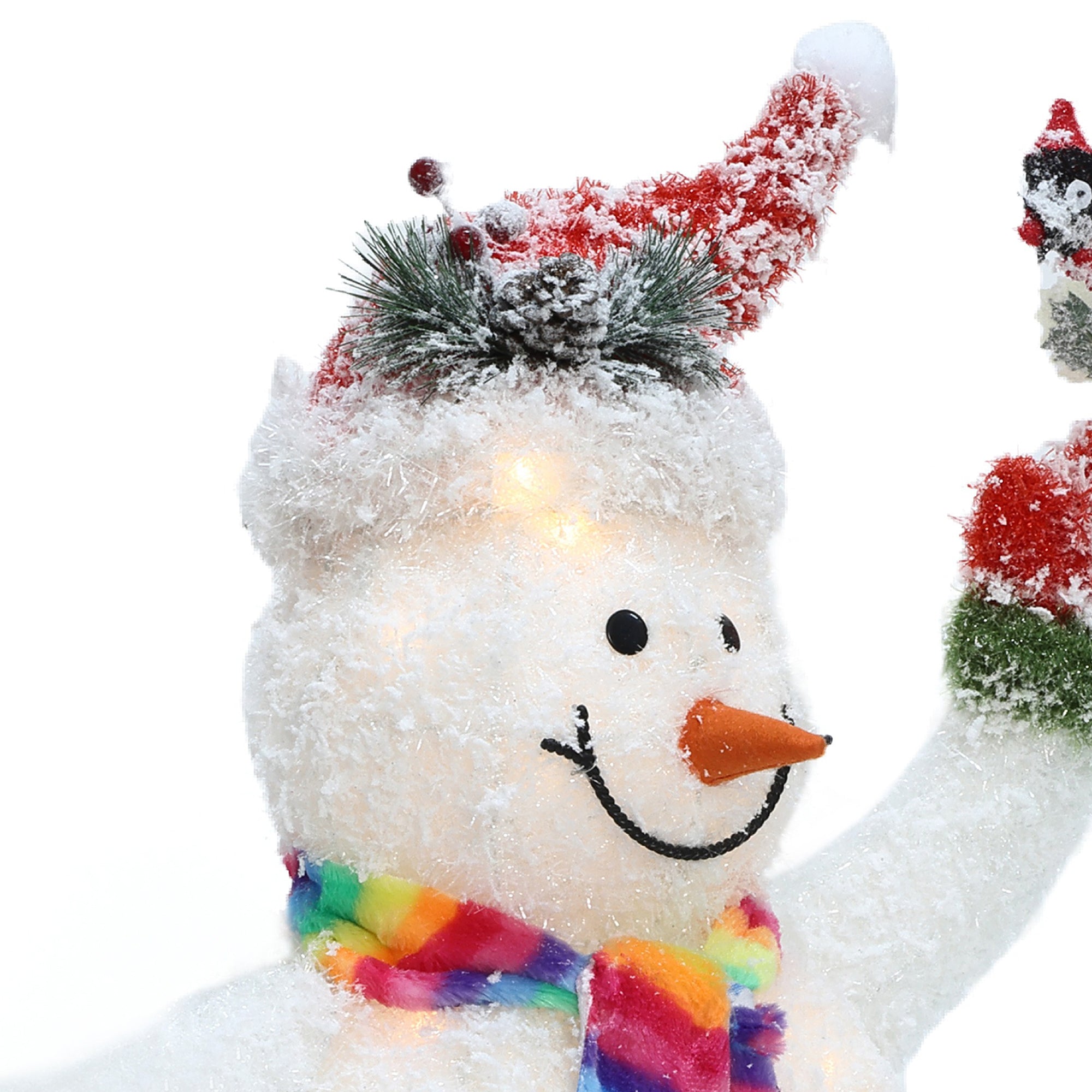 LED-Schneemann mit Schneeeffekt und Rotkehlchen –  Leuchtende Weihnachtsdeko für Innen und Außen