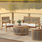 Runder Couchtisch aus Akazienholz mit Seilgeflecht