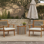 Runder Beistelltisch aus Akazienholz mit Seilgeflecht