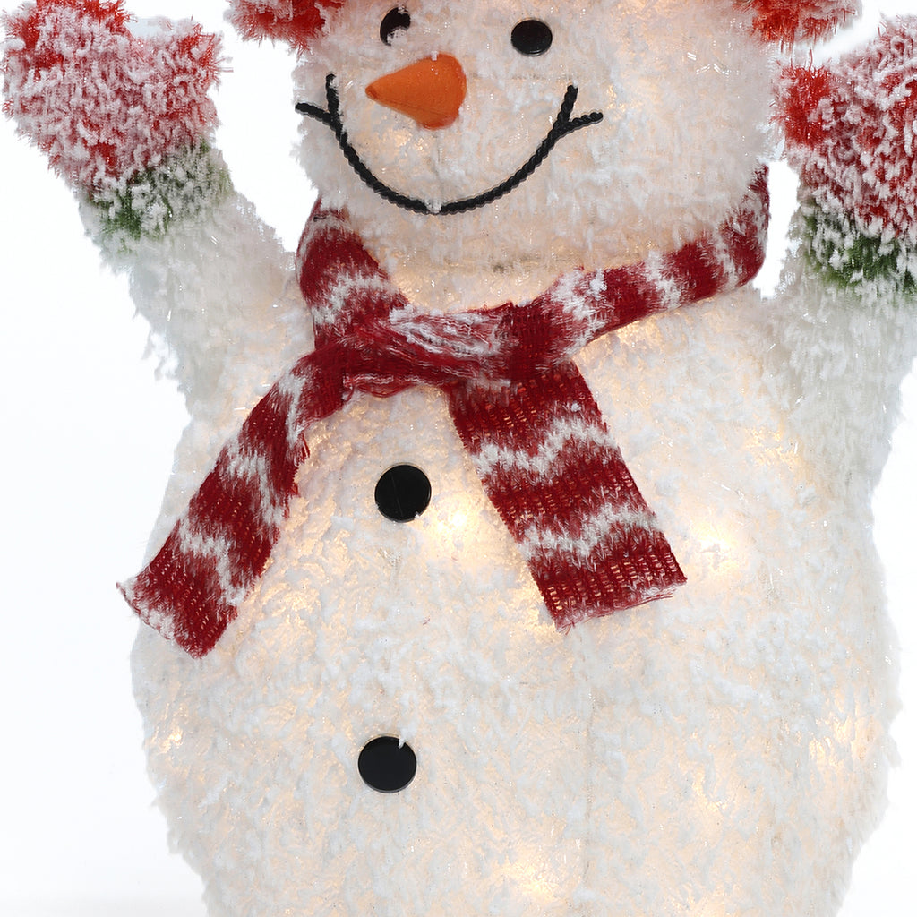LED-Schneemann mit Schneeeffekt – Leuchtfigur mit rotem Hut, Schal und Handschuhen für Innen und Außen