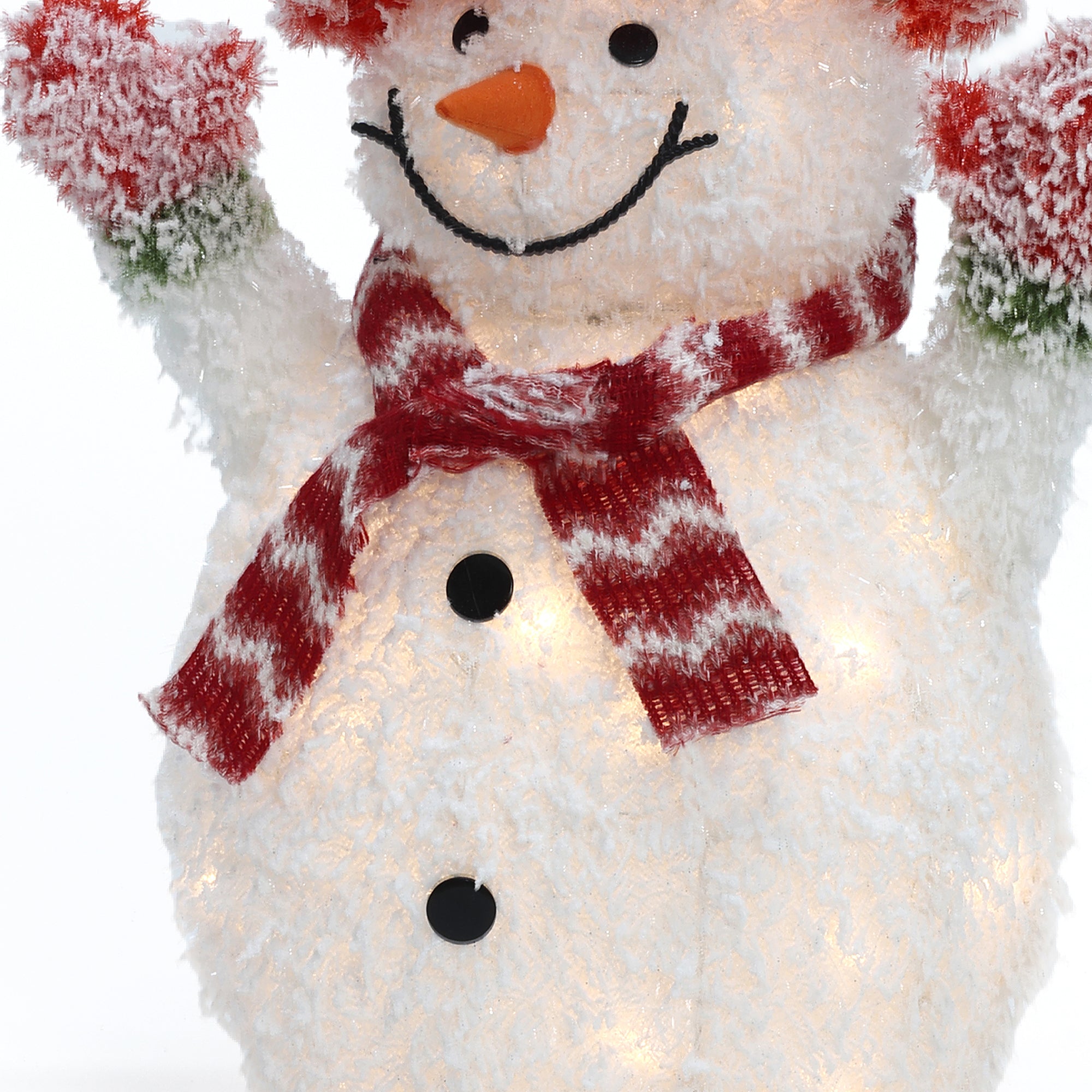 LED-Schneemann mit Schneeeffekt – Leuchtfigur mit rotem Hut, Schal und Handschuhen für Innen und Außen