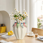 38,5 cm Keramikvase mit bunten Vogelmotiven