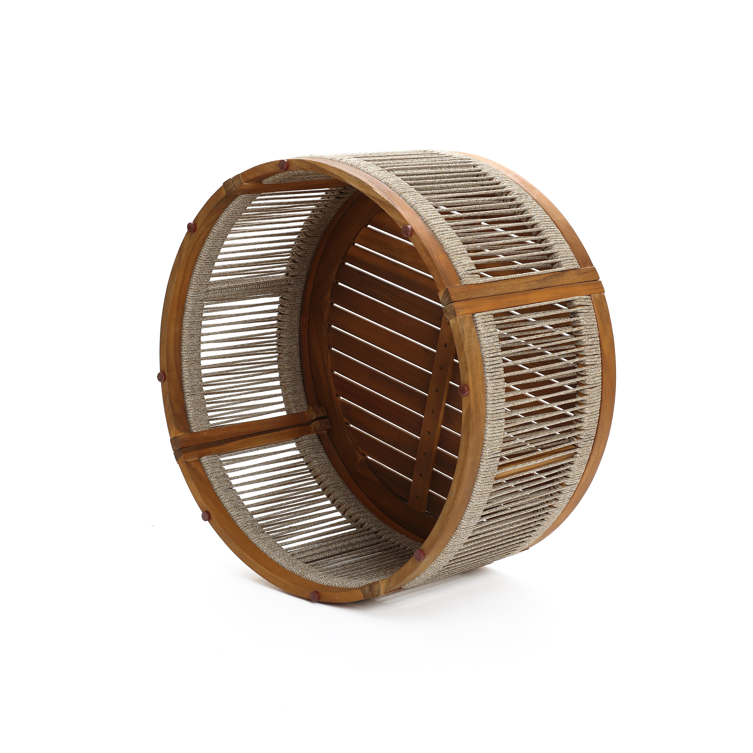 Runder Couchtisch aus Akazienholz mit Seilgeflecht