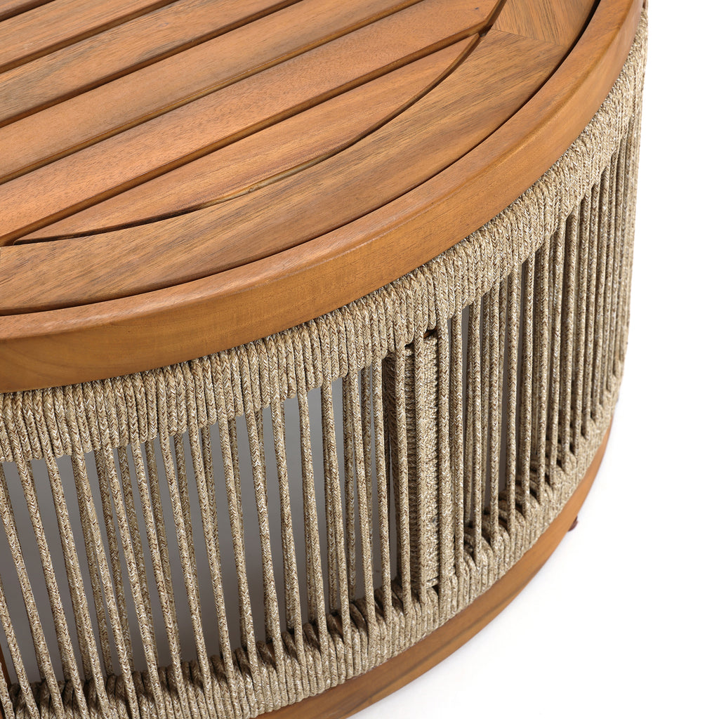Runder Couchtisch aus Akazienholz mit Seilgeflecht