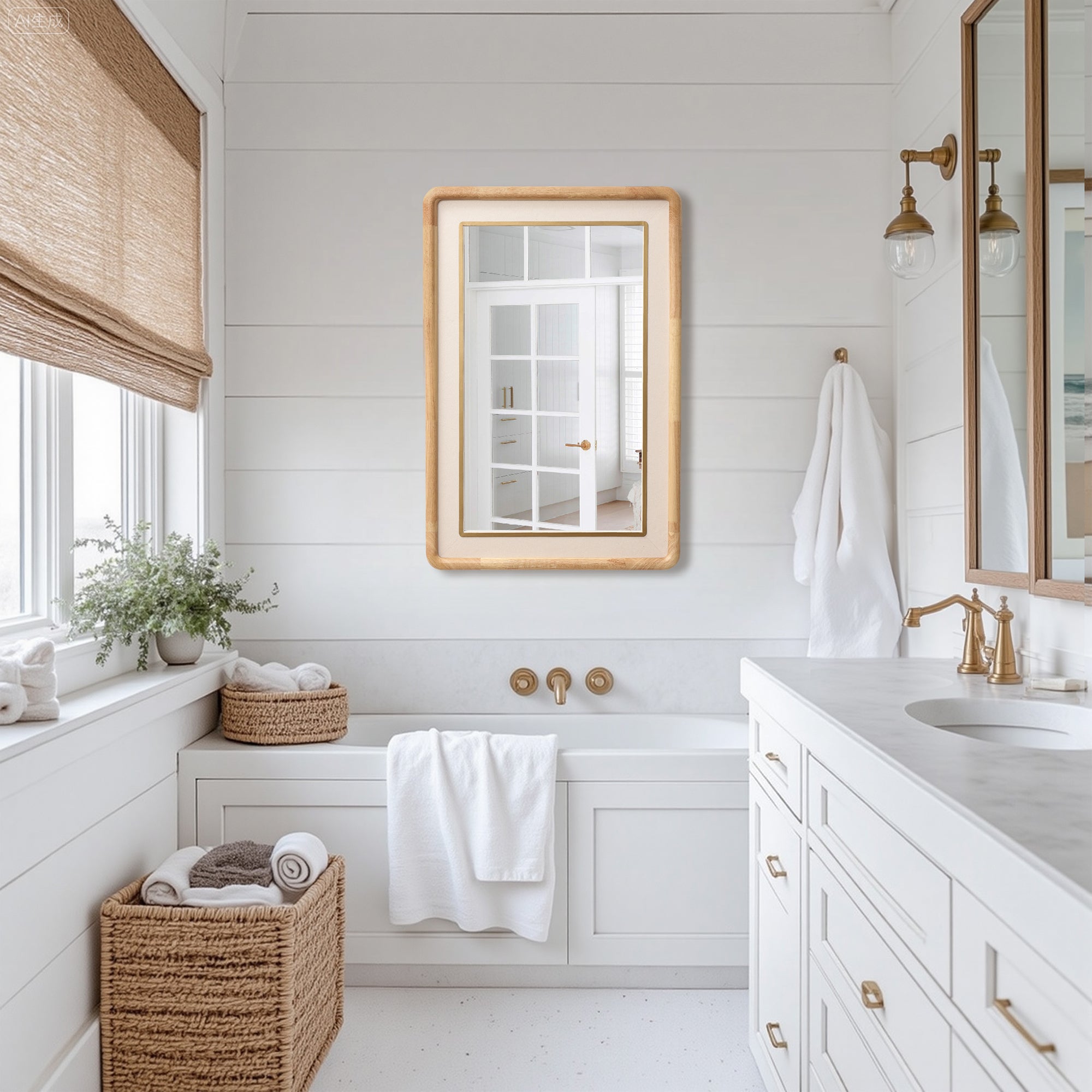 Rechteckiger Holz-Wandspiegel mit Doppelfassung – Moderner Deko-Spiegel