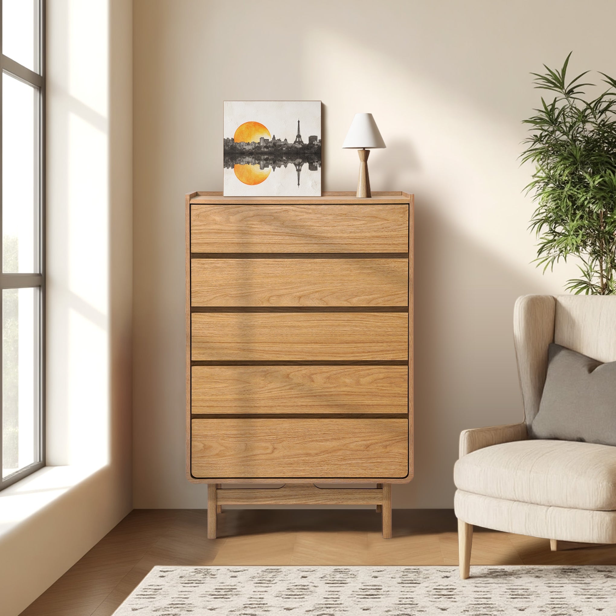 Kommode mit 5 Schubladen aus Holzoptik – Skandinavisches Design