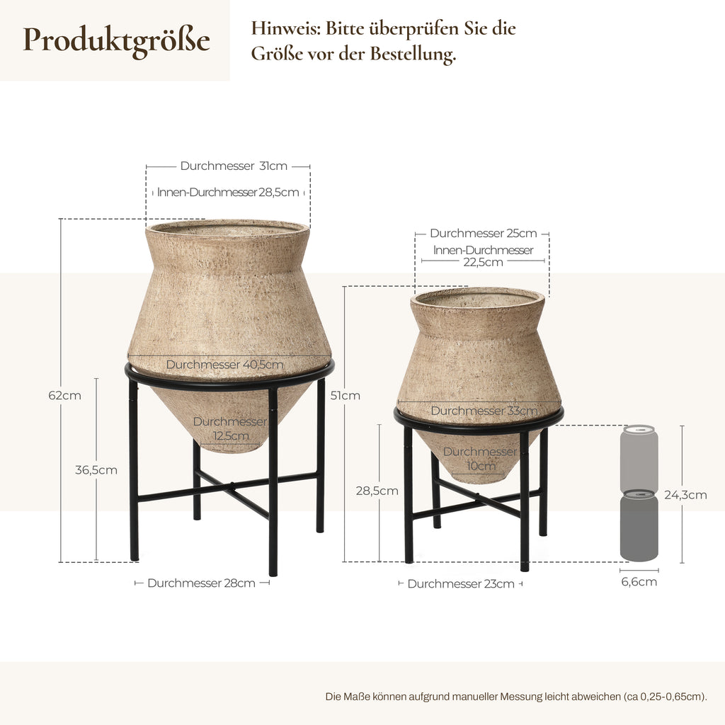 Hometopia 2er Blumentopf Set Frostsicher Formstabil Ø31 & 25 cm ohne Ablaufloch (Hellbraun)