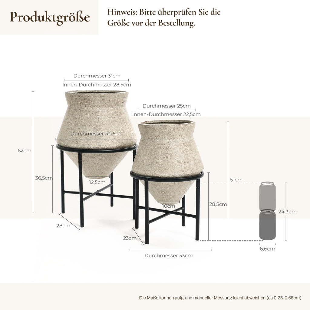 Hometopia 2er Blumentopf Set Frostsicher Formstabil Ø31 & 25 cm ohne Ablaufloch (Beige)