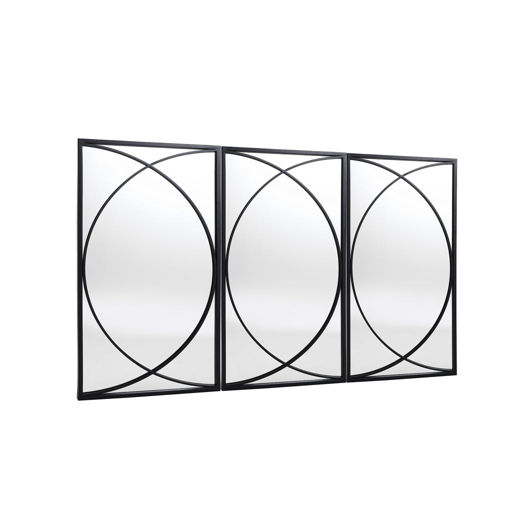 3-teiliges Wandspiegel-Set mit schwarzem Metallrahmen und geometrischem Design