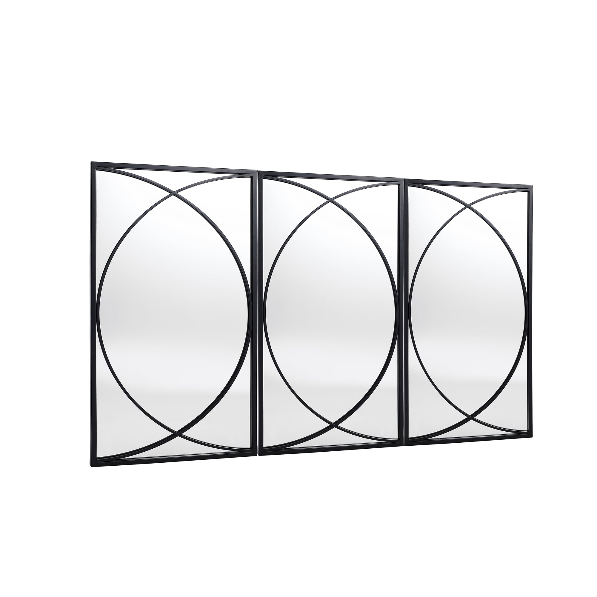 3-teiliges Wandspiegel-Set mit schwarzem Metallrahmen und geometrischem Design