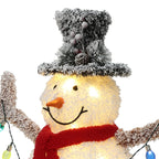 LED-Schneemann mit Schneeeffekt –  Leuchtende Weihnachtsfigur mit Zylinderhut, rotem Schal für Innen und Außen