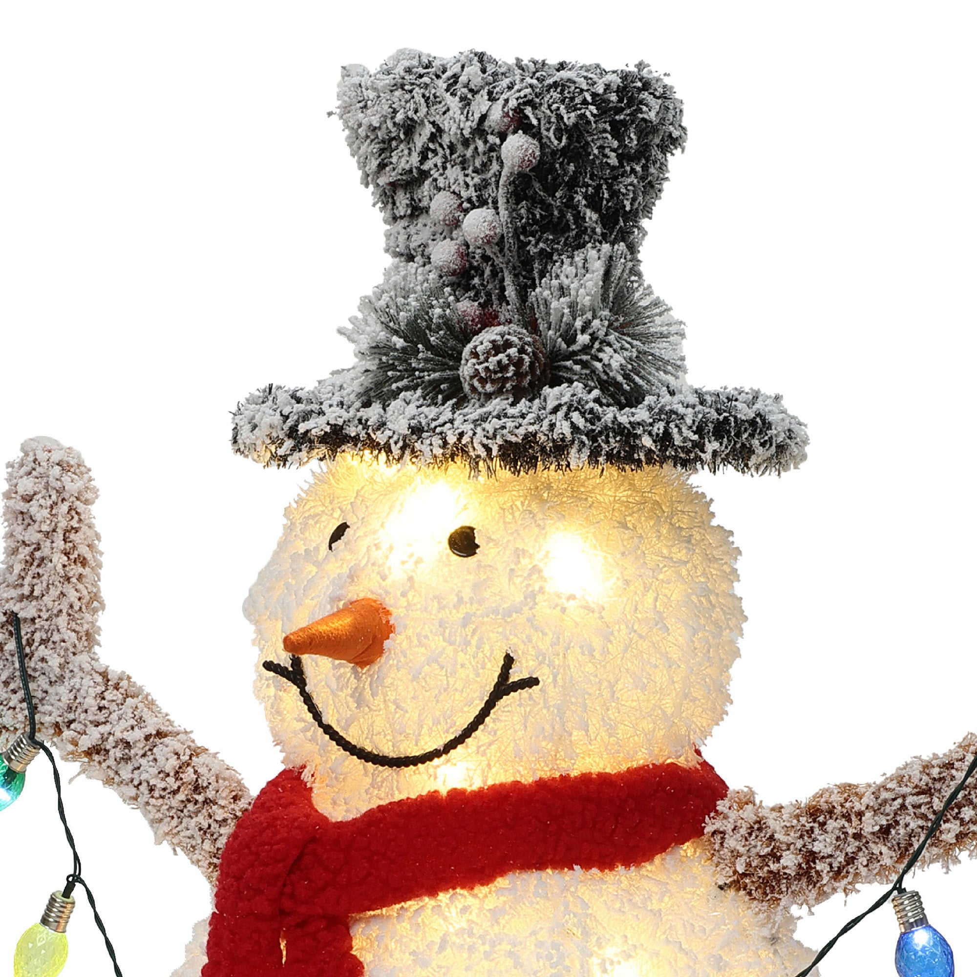 LED-Schneemann mit Schneeeffekt –  Leuchtende Weihnachtsfigur mit Zylinderhut, rotem Schal für Innen und Außen
