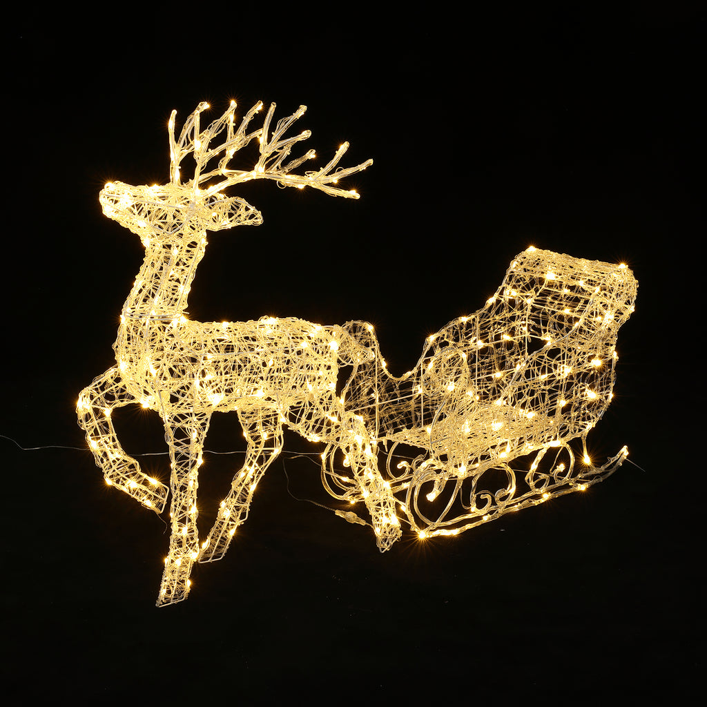 LED-Rentier mit Schlitten – Weihnachtsdeko mit warmweißen Lichtern für Innen und Außen