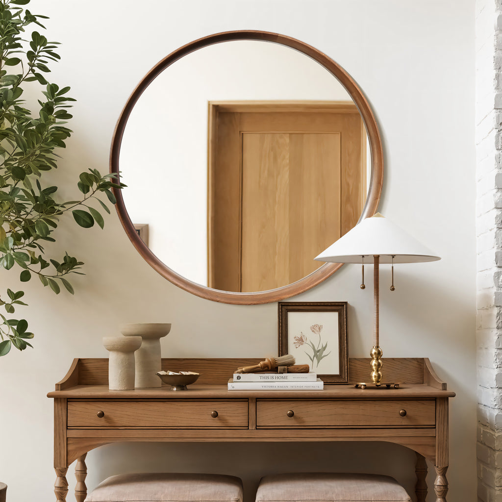 Runder Wandspiegel mit Jean-Holzrahmen Durchmesser 80 cm