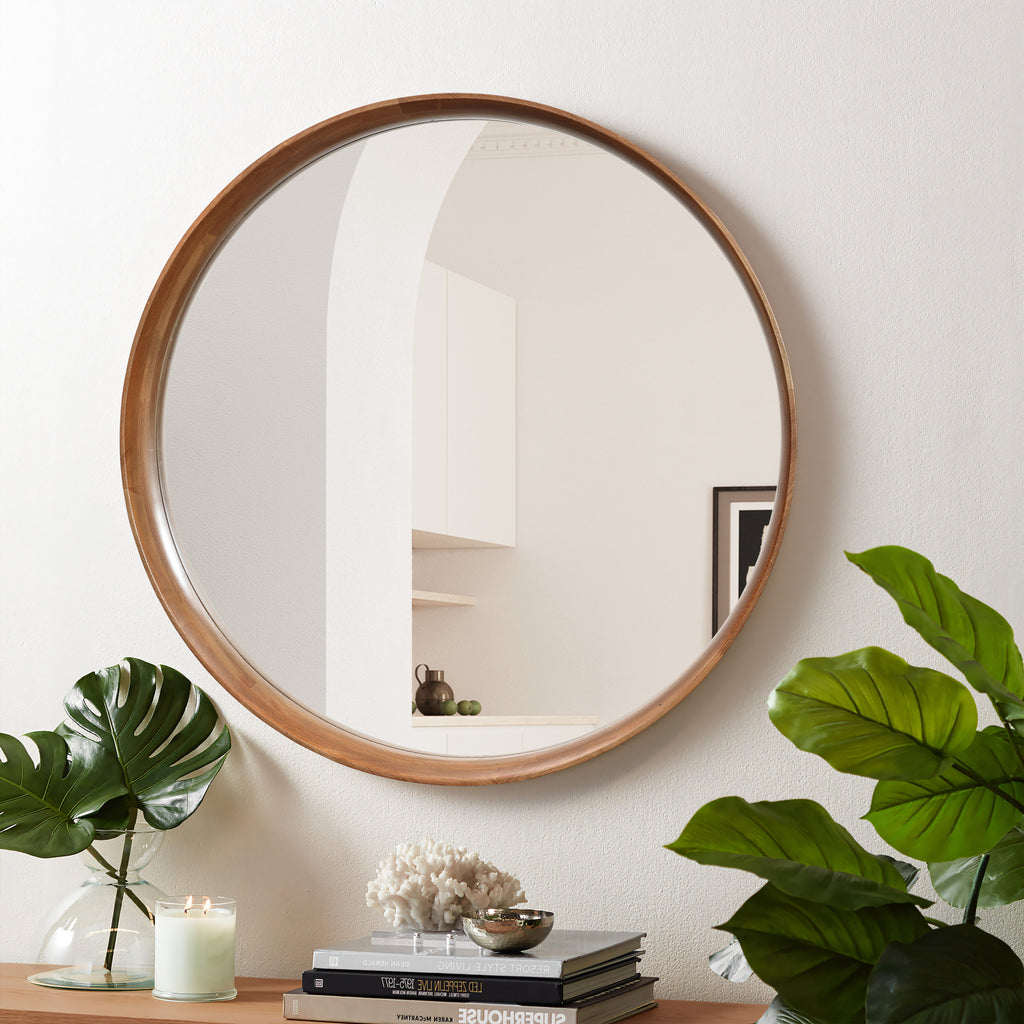 Runder Wandspiegel mit Jean-Holzrahmen Durchmesser 80 cm