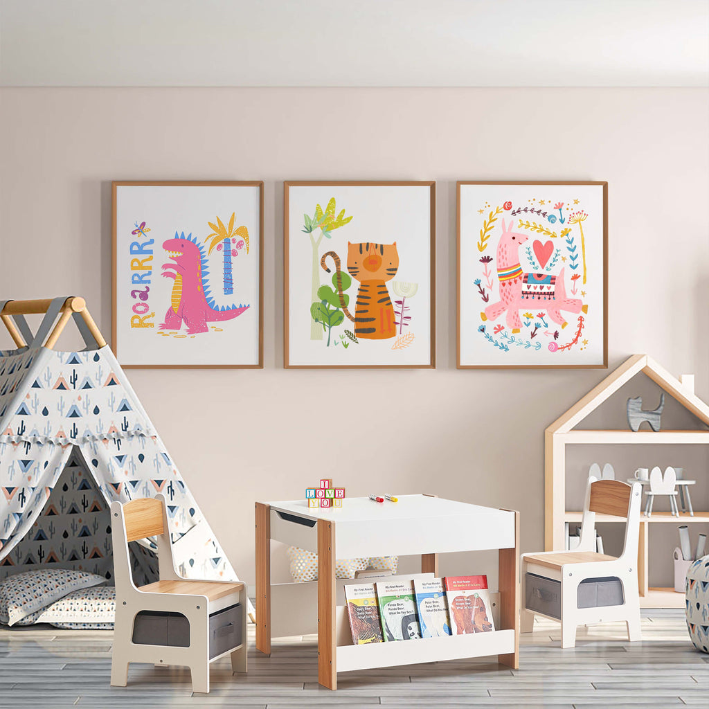 Kinder Tisch- und Stuhlset aus Holz, Weiß, Rechteckig