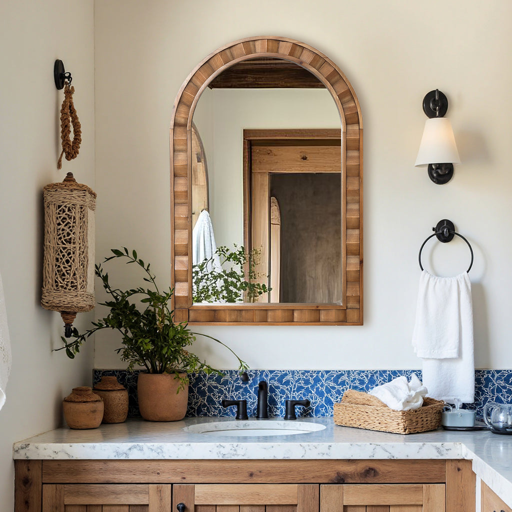 Holz-Wandspiegel mit Patchwork-Design – Rustikaler Deko-Spiegel für Wohnraum