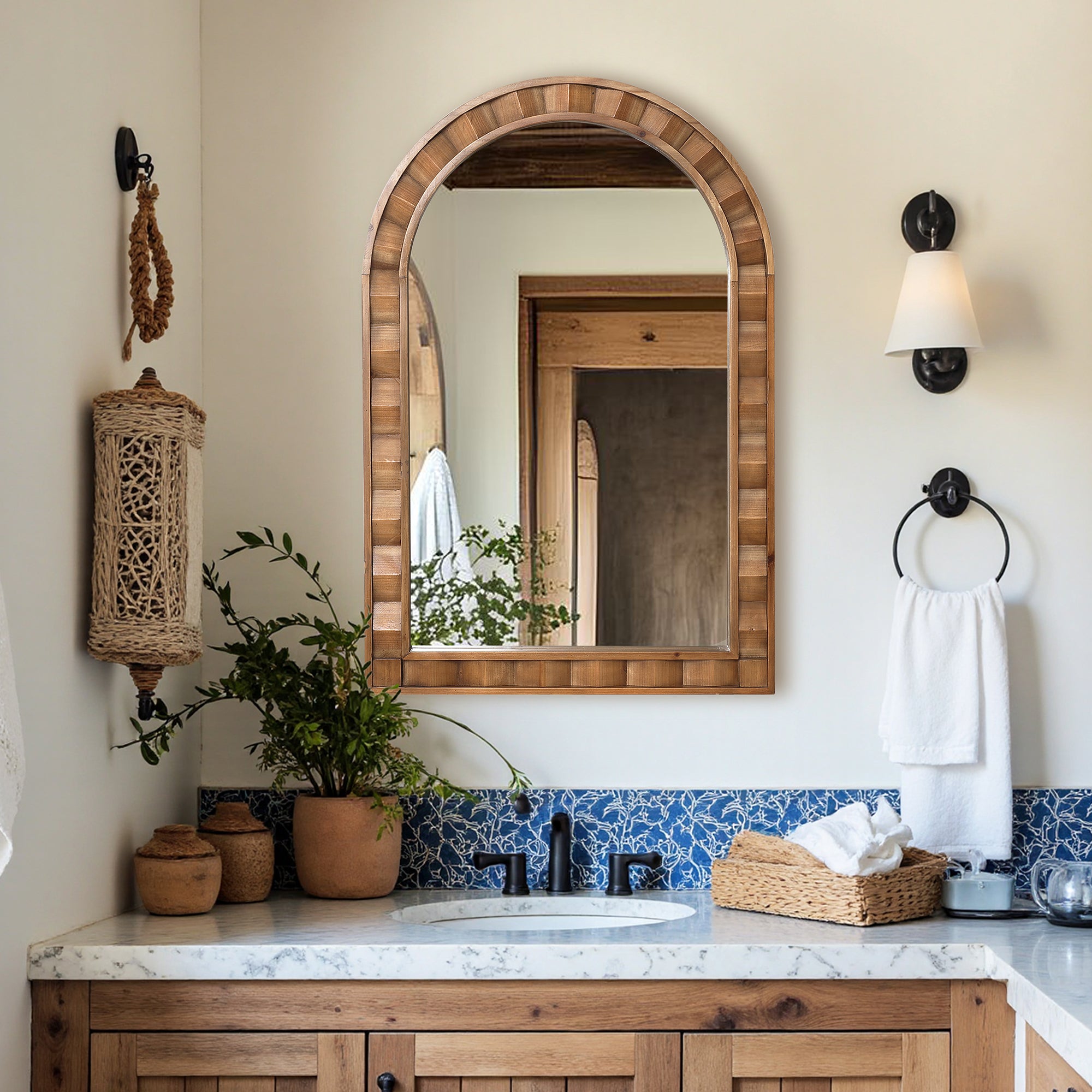 Holz-Wandspiegel mit Patchwork-Design – Rustikaler Deko-Spiegel für Wohnraum