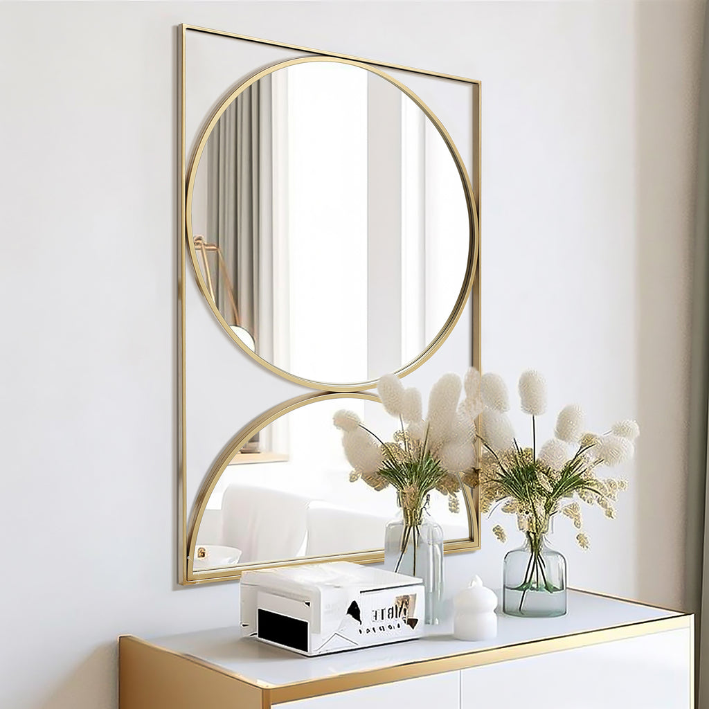 Hochformatiges Geometrisches Metall-Wandspiegel-Set – Moderner Deko-Spiegel mit Goldrahmen