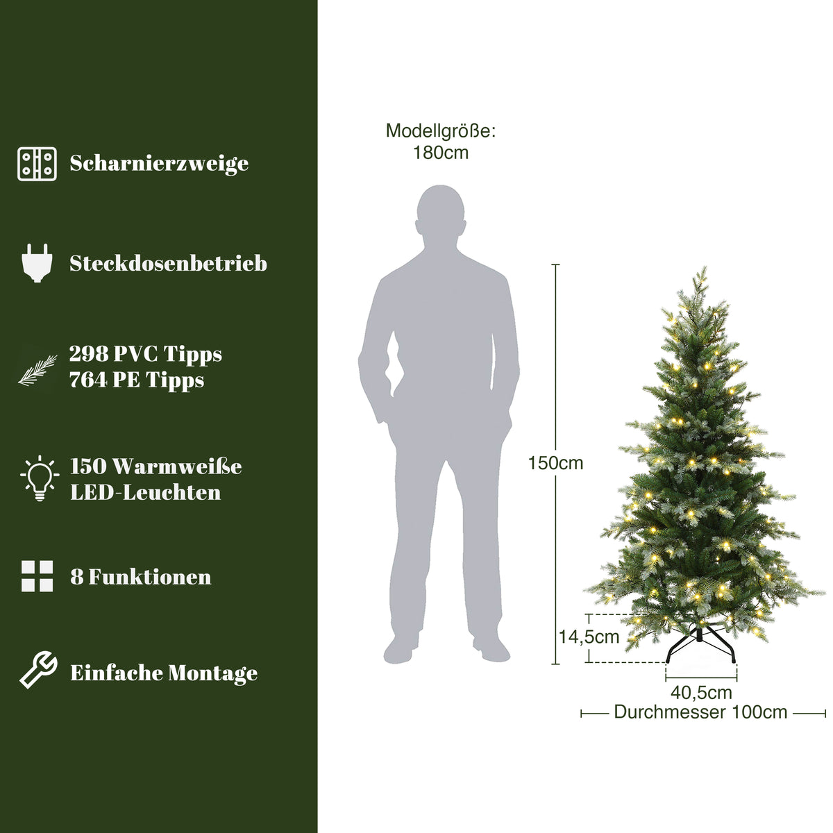Künstlicher Weihnachtsbaum 150 cm mit Beleuchtung 8 Lichtmodi
