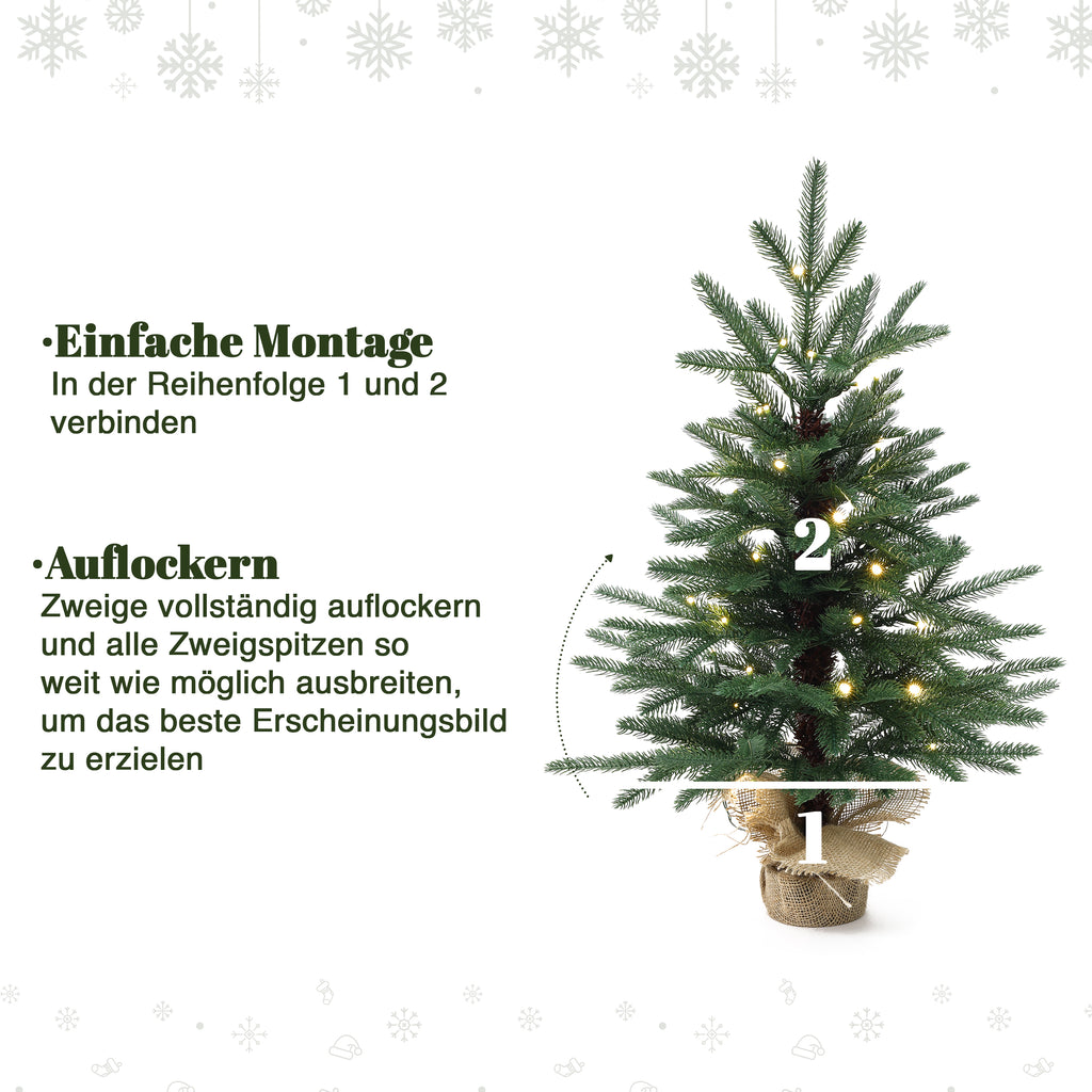 68 cm Künstlicher Weihnachtsbaum mit Beleuchtung, LED Kleiner Christbaum
