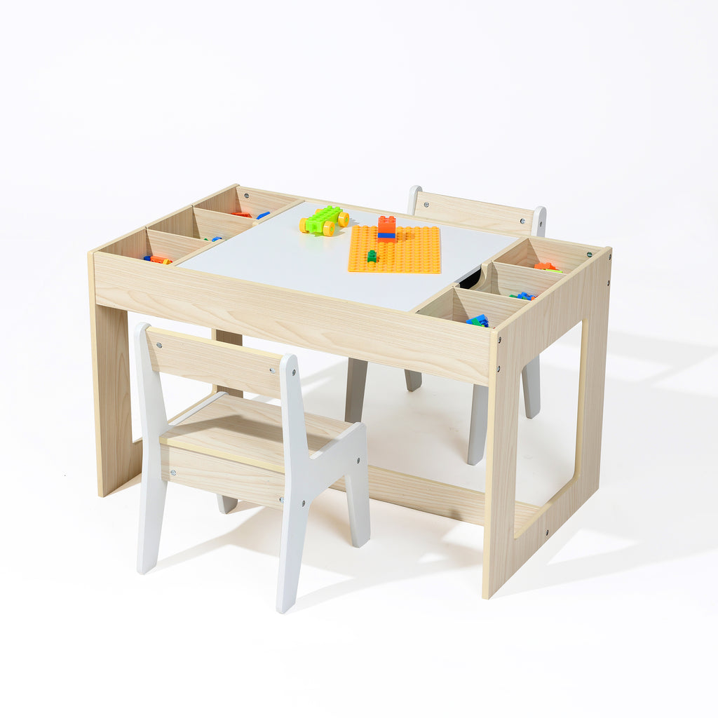 Kinder-Maltisch mit 2 Stühlen, doppelseitiger Tafel und Stauraum