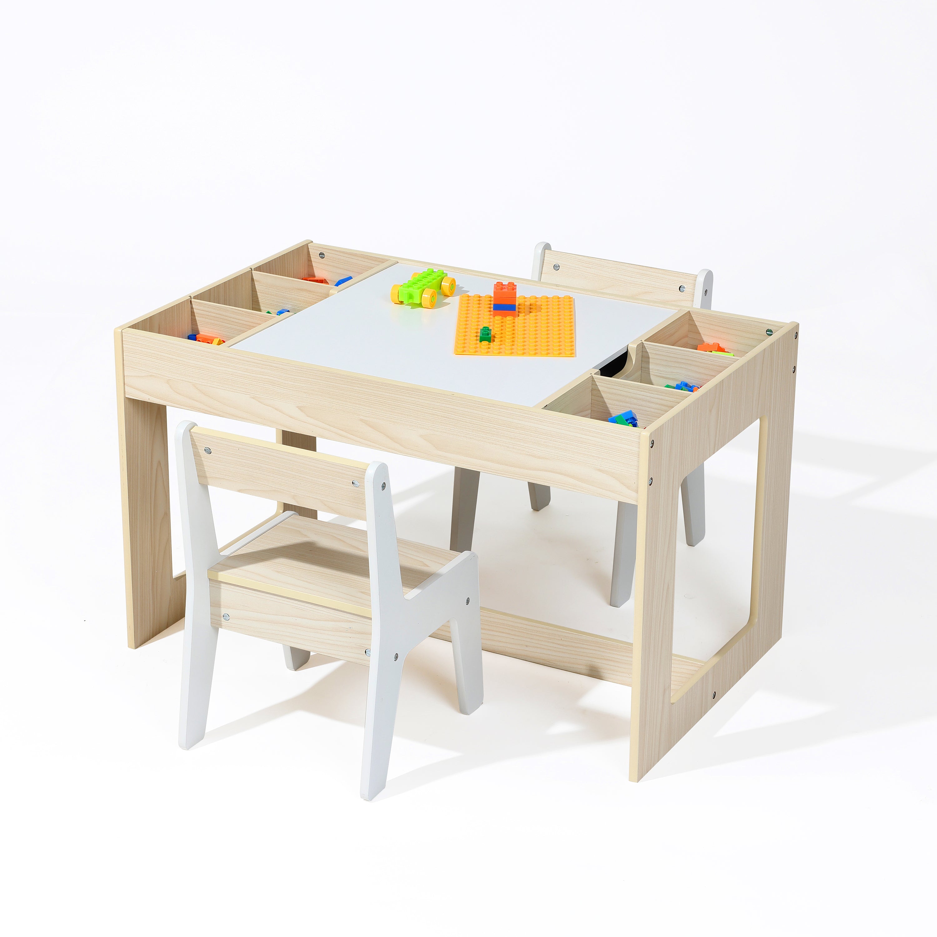 Kinder-Maltisch mit 2 Stühlen, doppelseitiger Tafel und Stauraum