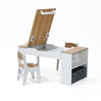 Kindertisch-Set mit 2 Stühlen, Papierrolle und Stauraum, Weiß/Natur