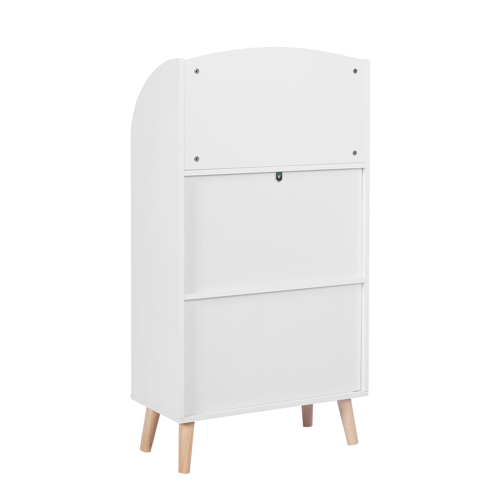 Kinder Bücherregal mit 3 Ablagen und Aufbewahrungskorb, Weiß, Multifunktional