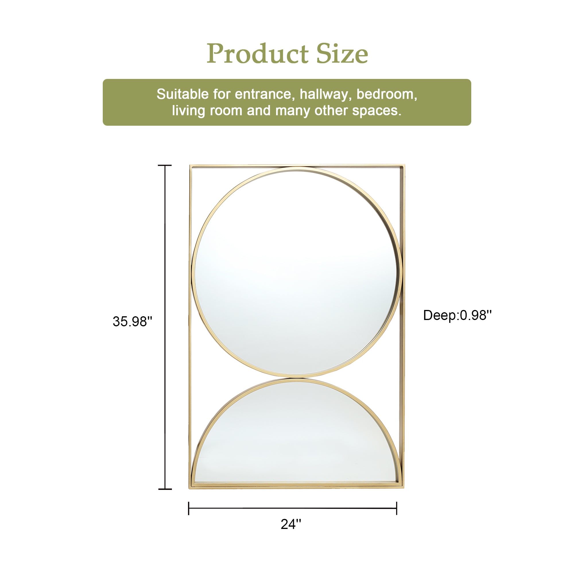 Hochformatiges Geometrisches Metall-Wandspiegel-Set – Moderner Deko-Spiegel mit Goldrahmen