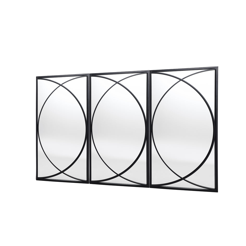 3-teiliges Wandspiegel-Set mit schwarzem Metallrahmen und geometrischem Design