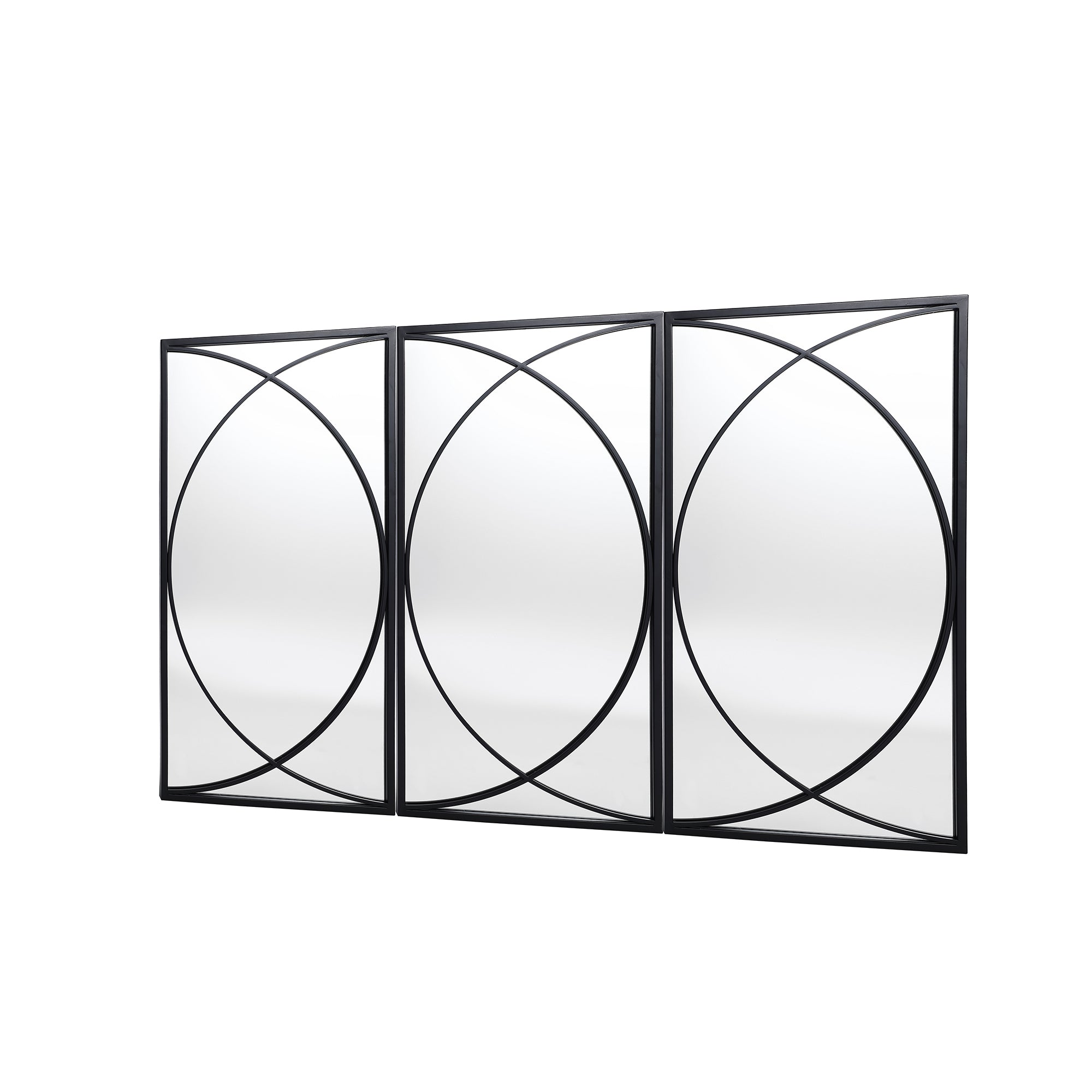 3-teiliges Wandspiegel-Set mit schwarzem Metallrahmen und geometrischem Design