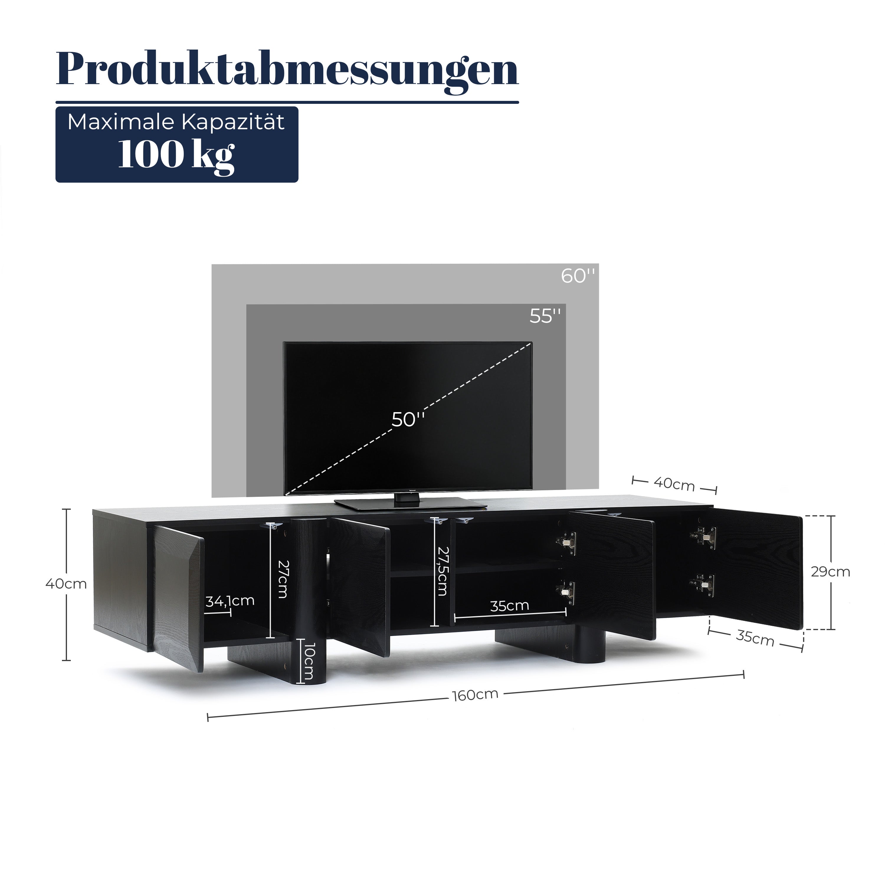 TV Schrank Holz Schwarz 160 cm