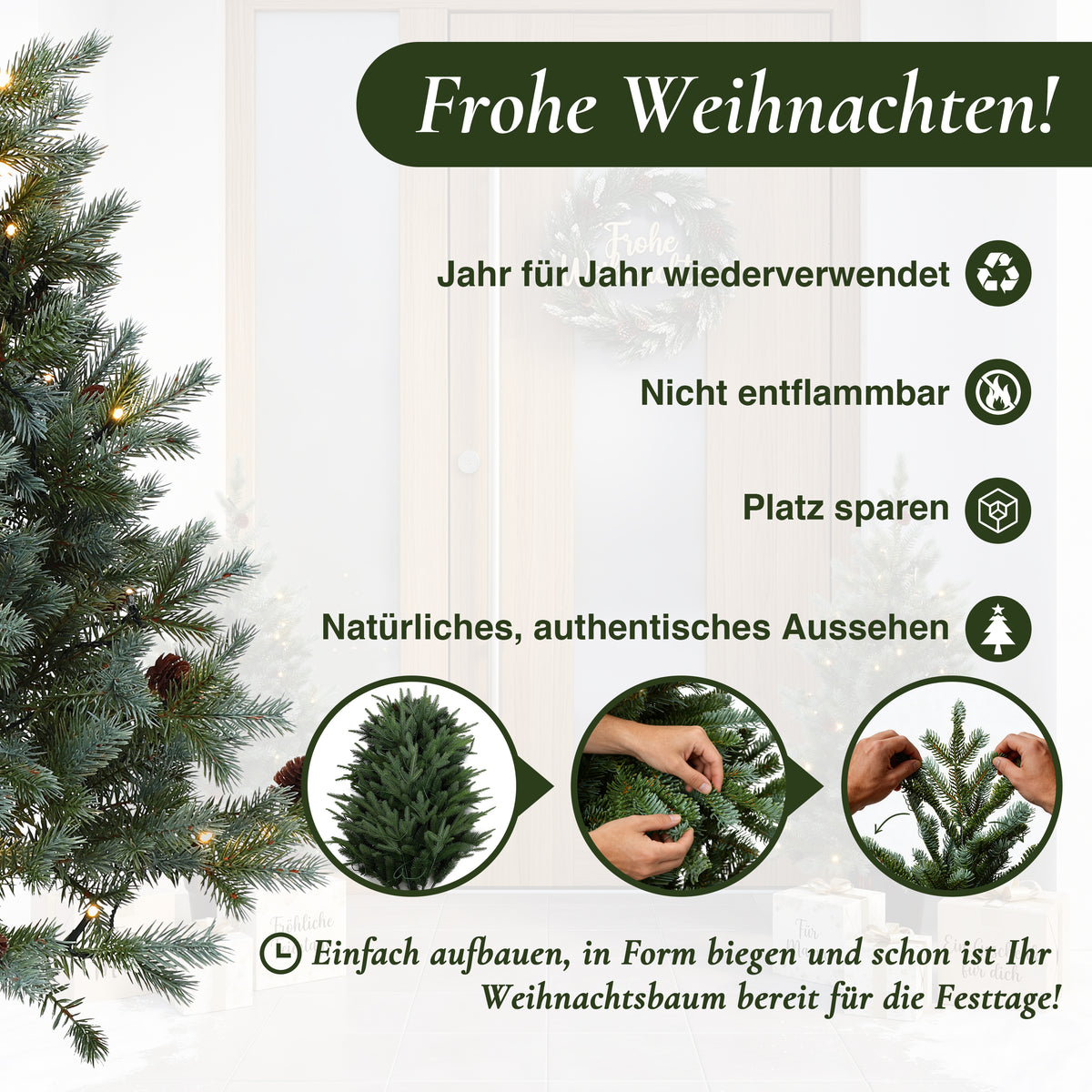 Künstlicher Weihnachtsbaum 90 cm mit Beleuchtung, 9 Lichtmodi