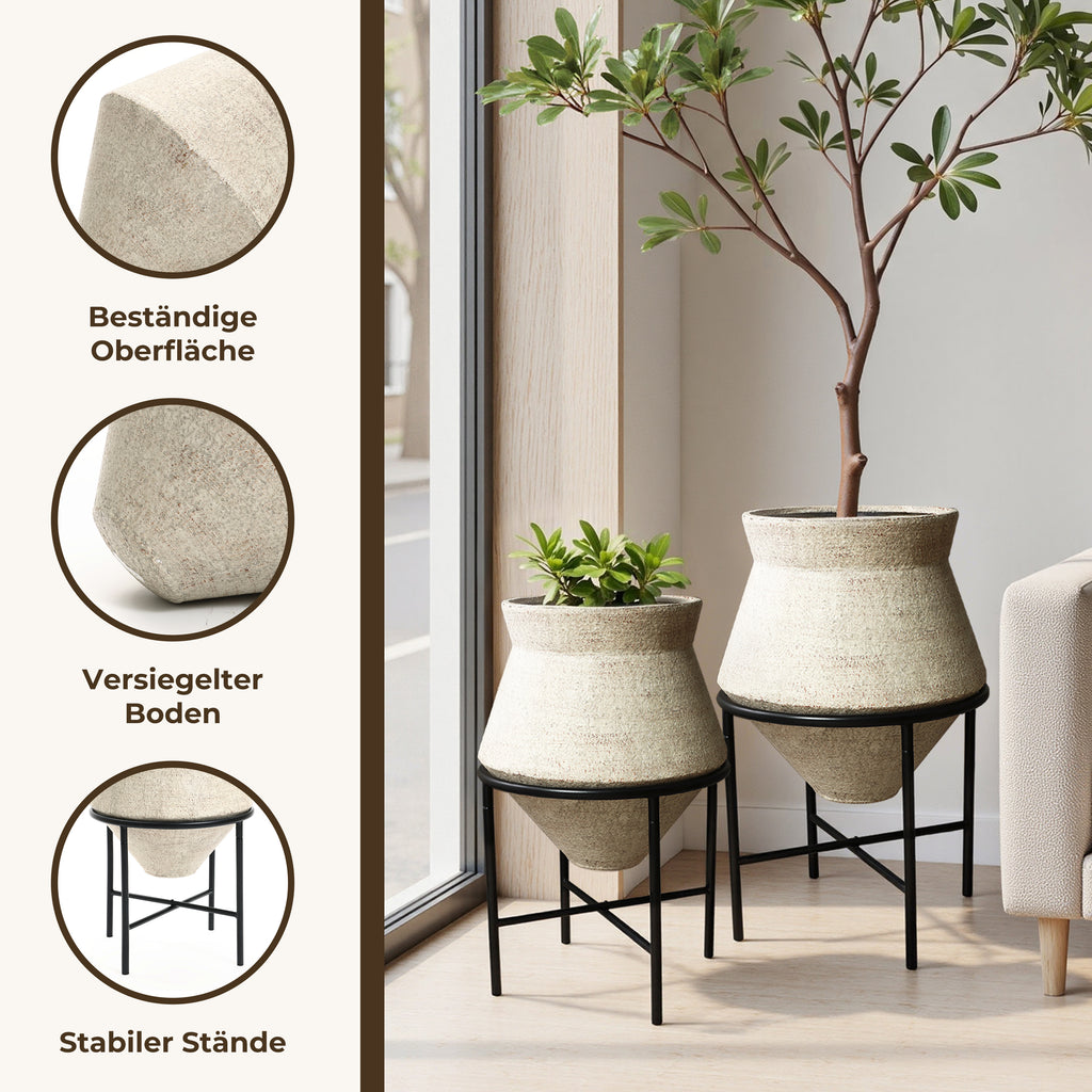 Hometopia 2er Blumentopf Set Frostsicher Formstabil Ø31 & 25 cm ohne Ablaufloch (Beige)