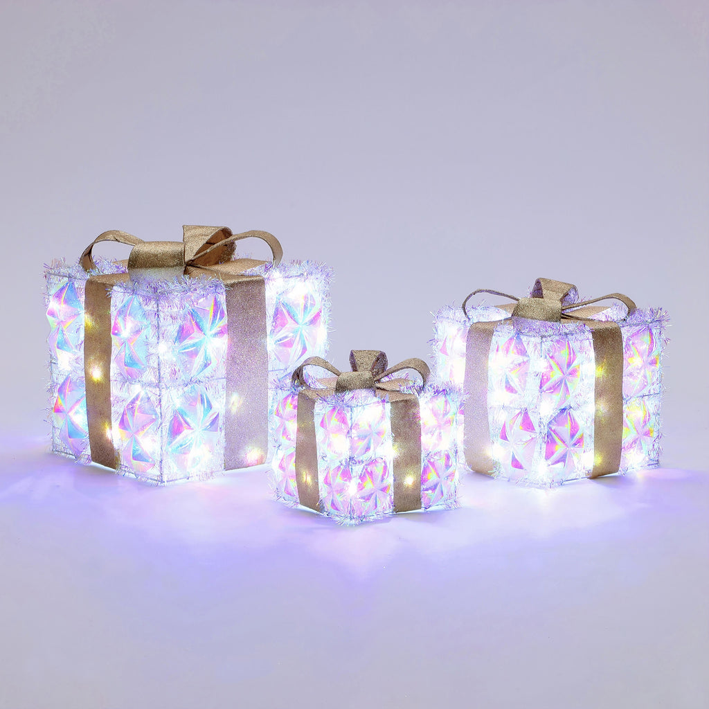 3er-Set Weihnachtsgeschenk-Deko mit goldenen Schleifen