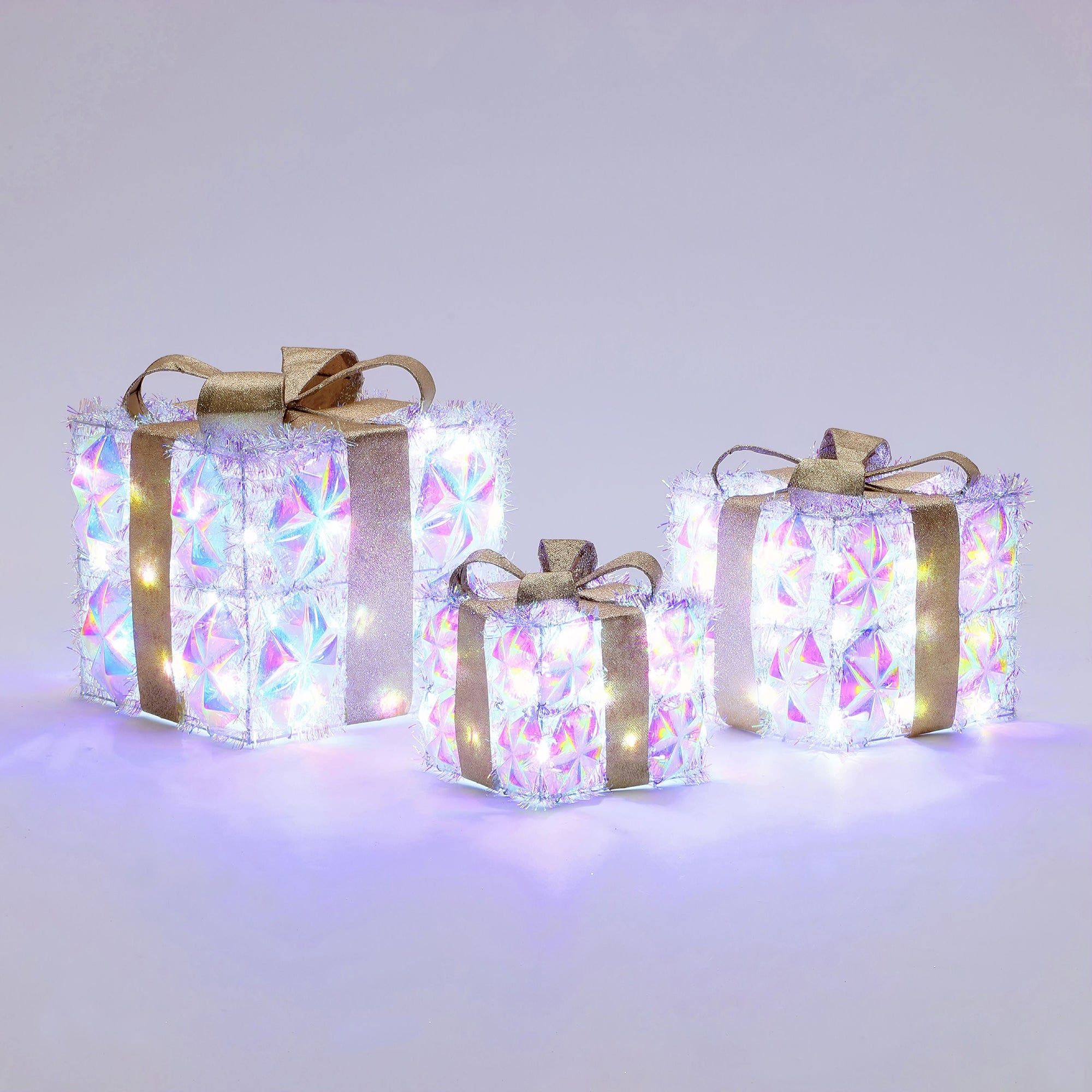 3er-Set Weihnachtsgeschenk-Deko mit goldenen Schleifen